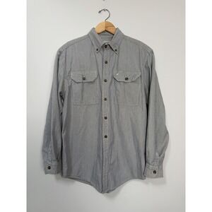 Carhartt Mens Medium Long Sleeve Blue White Fort Striped Pockets Cotton 100125